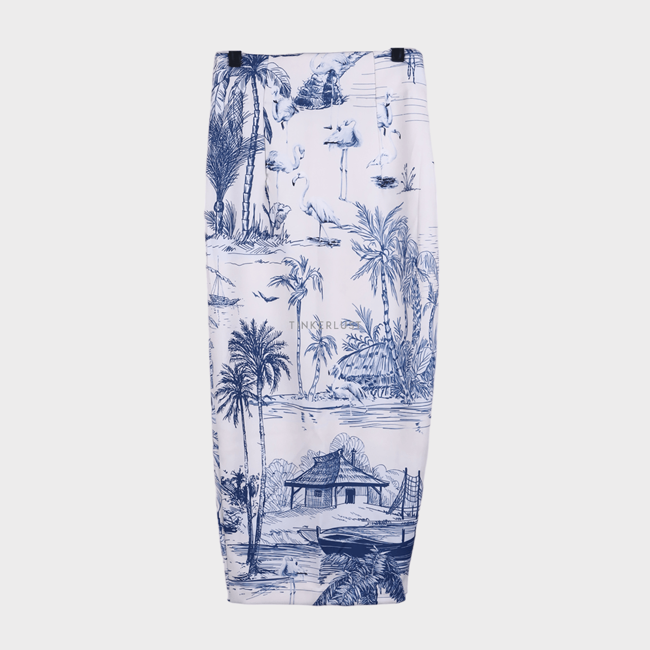 Vone Blue & White Pattern Midi Skirt