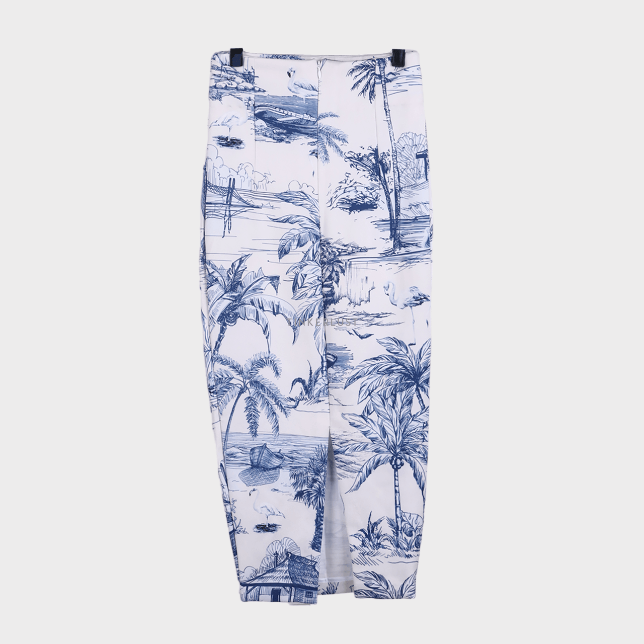 Vone Blue & White Pattern Midi Skirt
