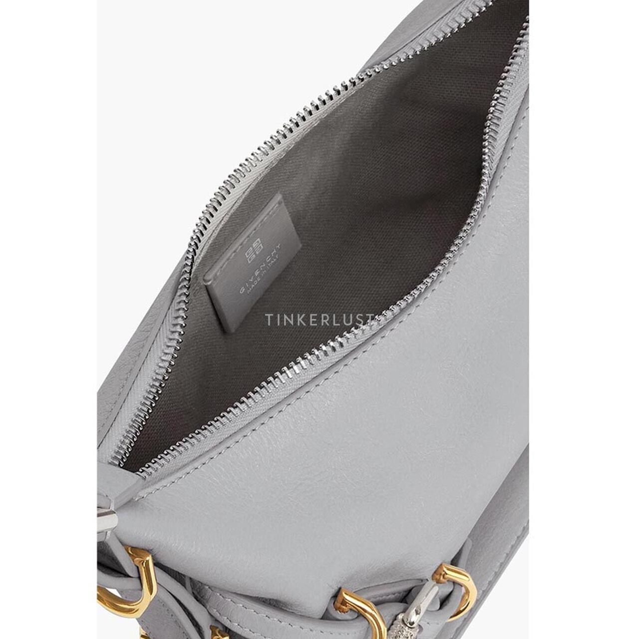 Givenchy Mini Voyou Crossbody Bag in Light Grey Tumbled Calfskin Leather