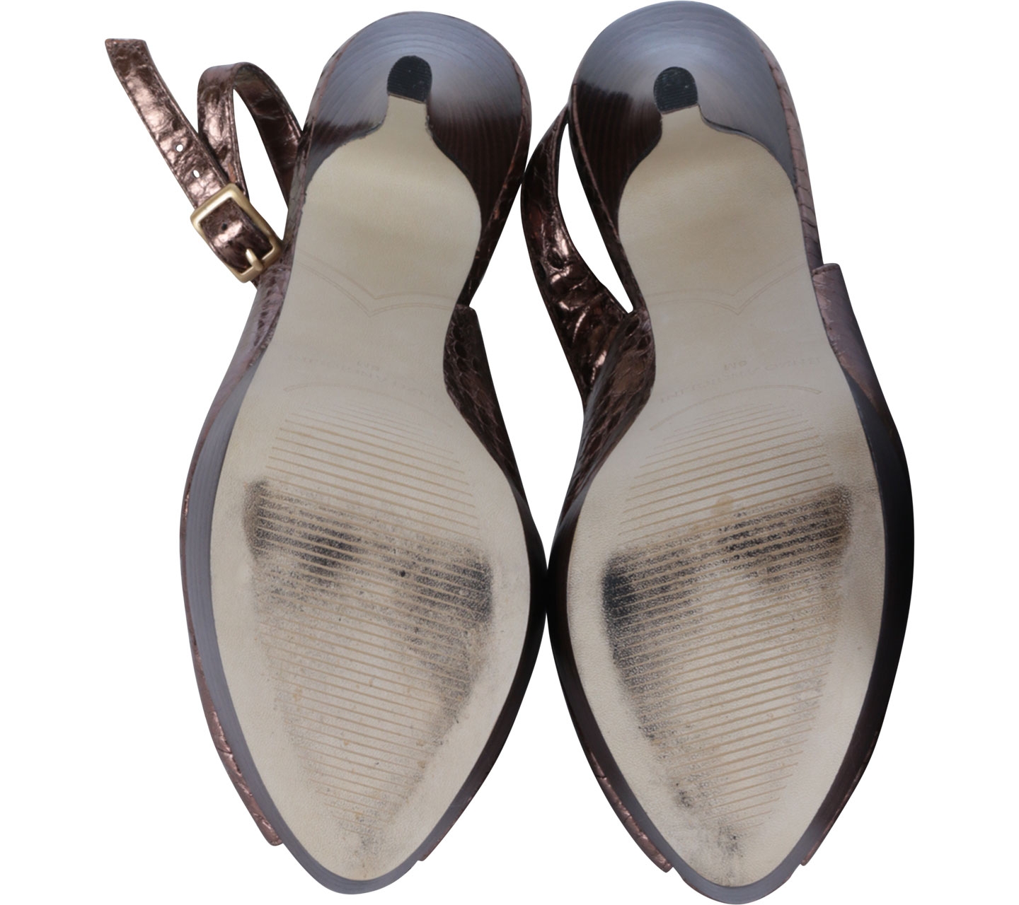 Enzo Angiolini Bronze Peep Toe Snake Skin Heels