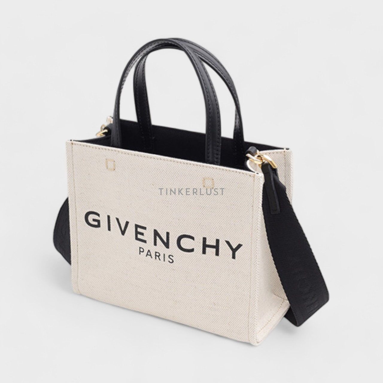 Givency Mini G Shopper in Beige/Black Canvas Satchel Bag