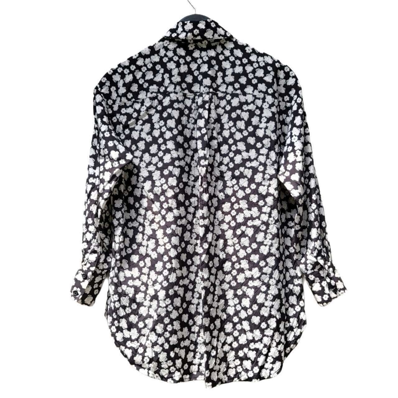 DKNY Black & White Silk Floral Shirt