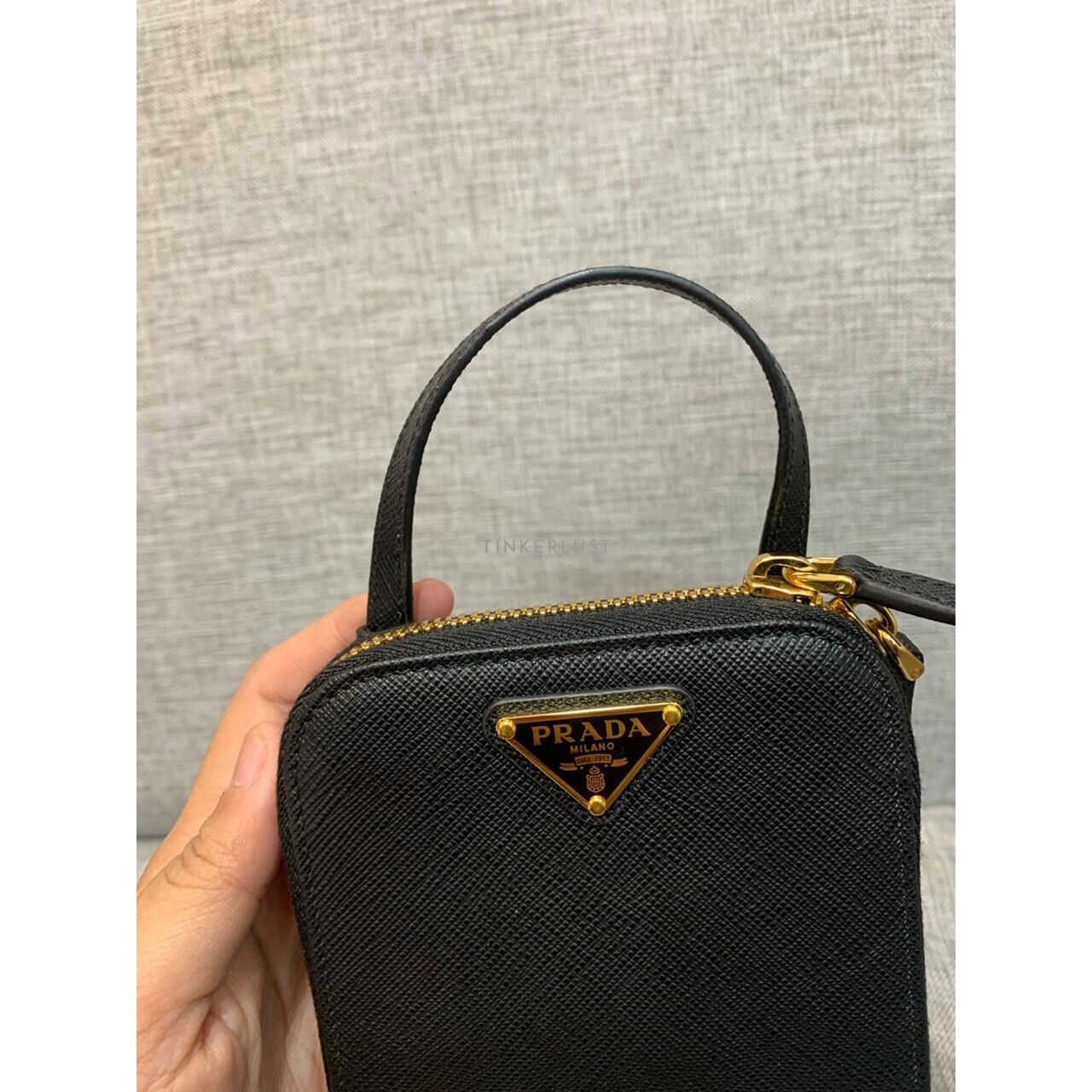 Prada Phone Holder Bag Saffiano Black GHW 2021 Sling Bag