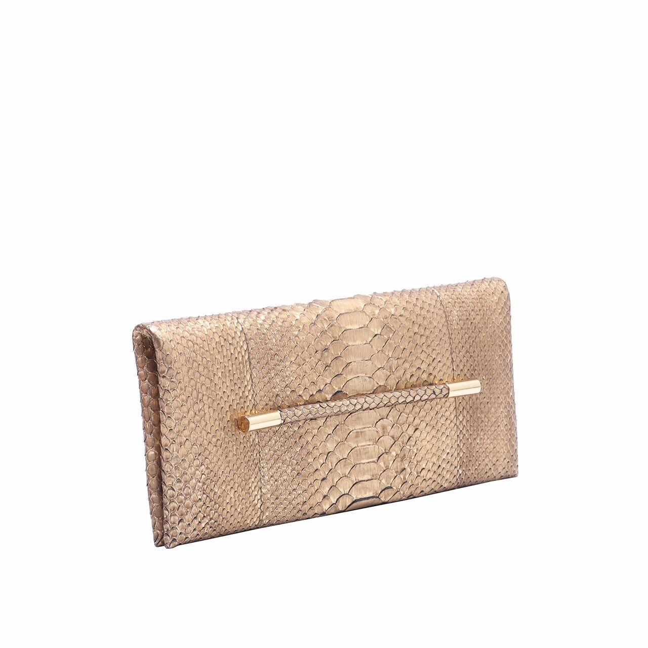 Tom Ford Small Clutch With Handle in Python Leather Gold Clutch