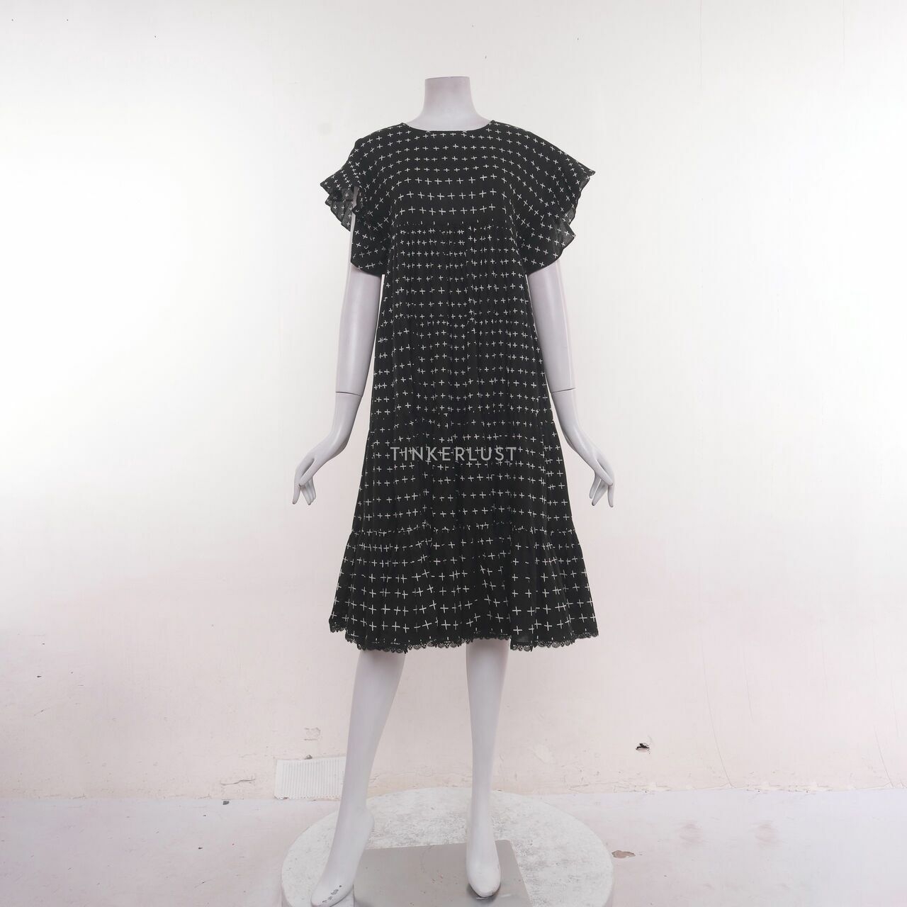 The Story Of Kijana Cross Noir Black & White Midi Dress