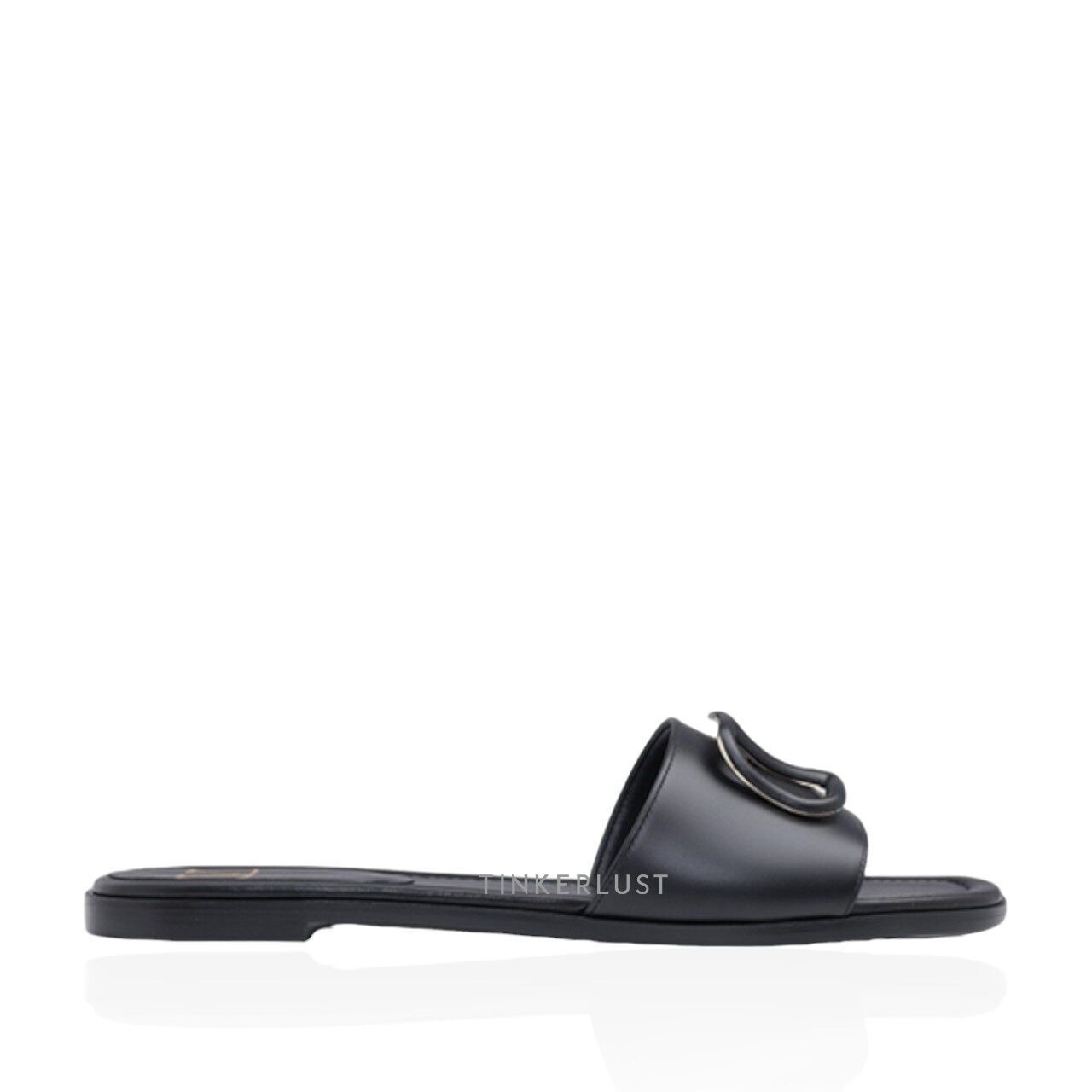 Valentino VLogo Signature in All Black Calf Slides Sandals