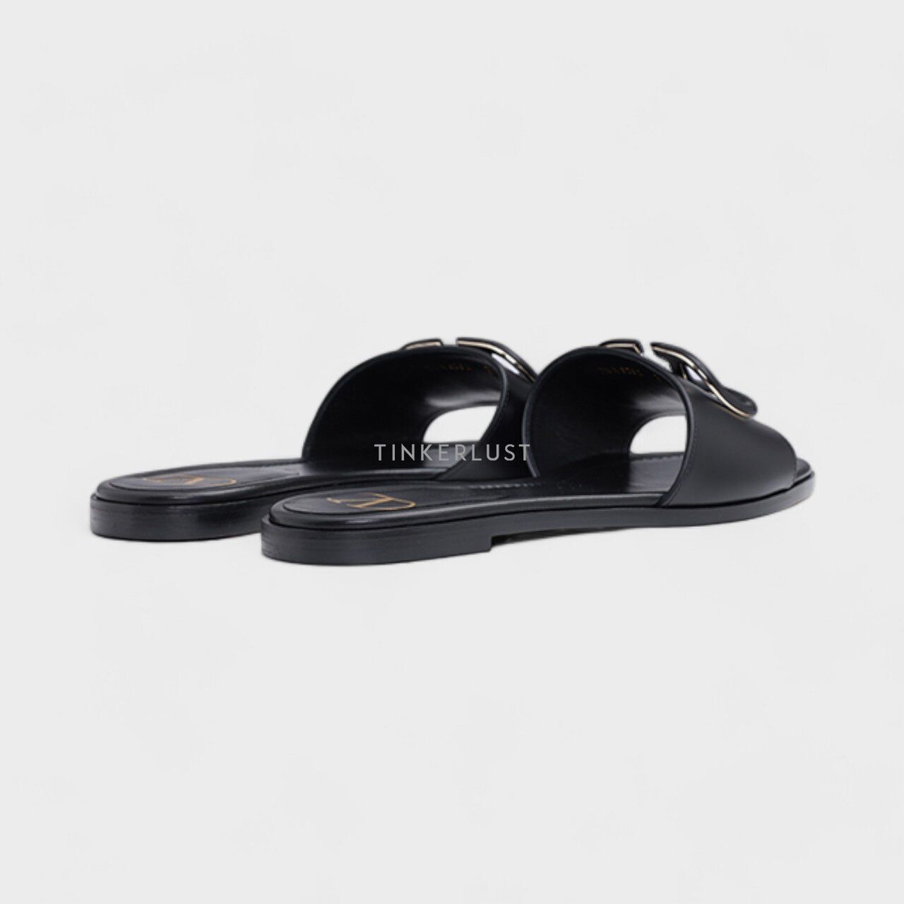 Valentino VLogo Signature in All Black Calf Slides Sandals