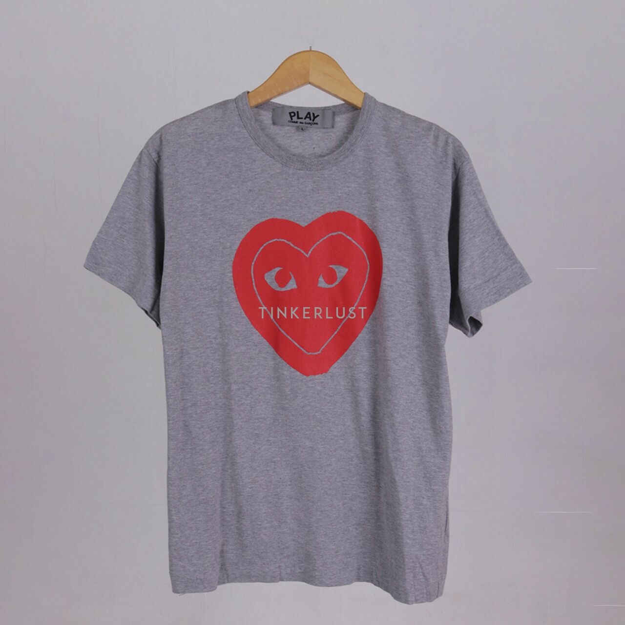 Comme Des Garcons Grey Red Heart Print T-Shirt