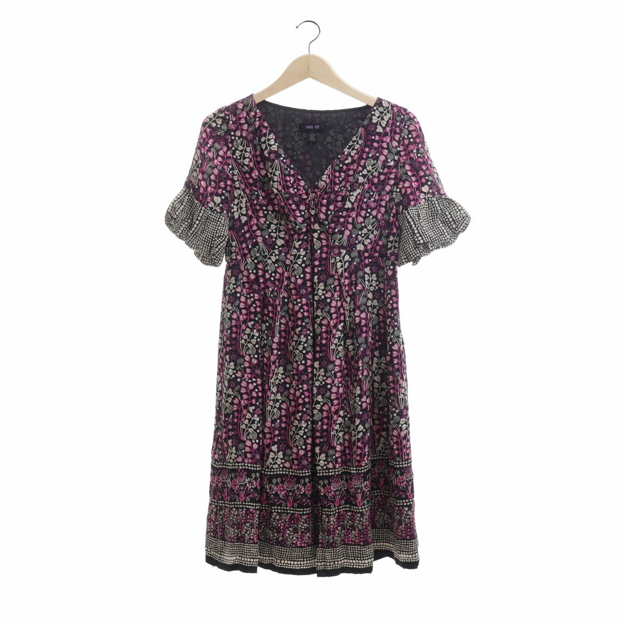 Anna Sui Pink Black Multi-Pattern Mini Dress