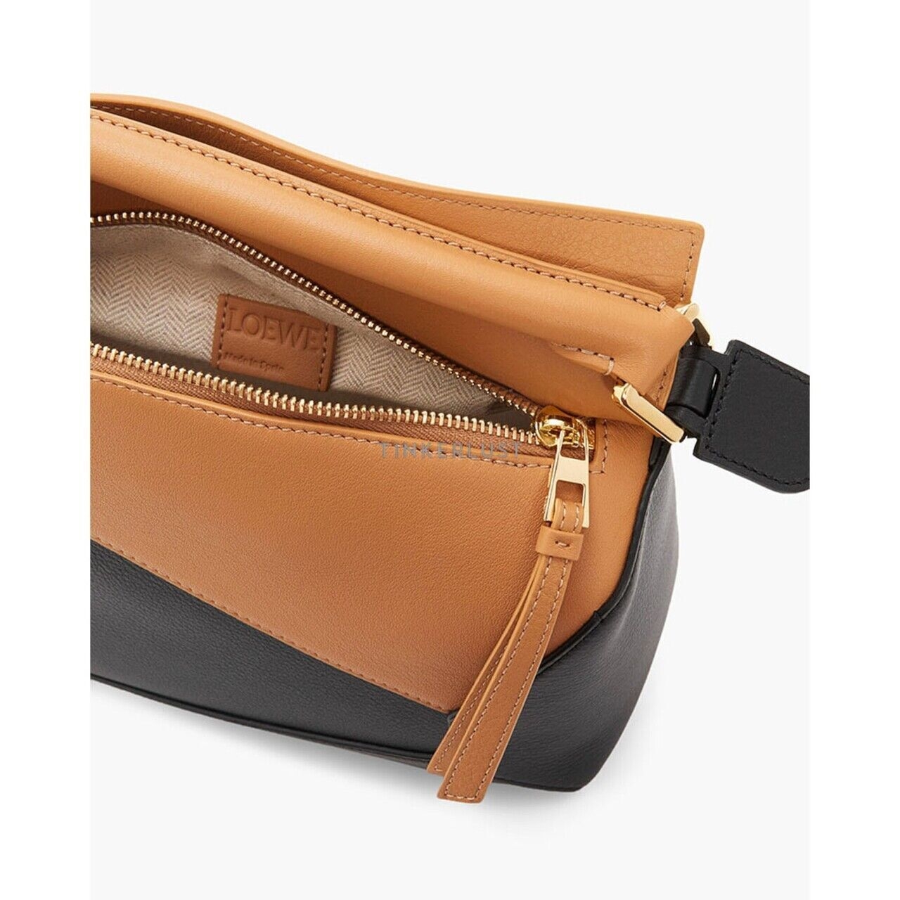 Loewe Small Puzzle Bag in Warm Desert/Black Classic Calfskin Sling Bag