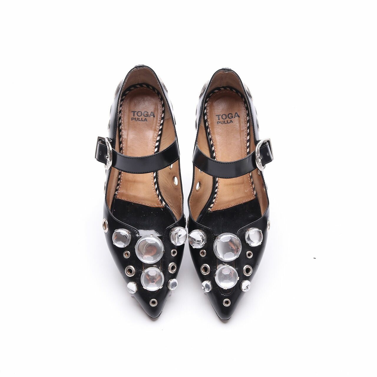 Toga Pulla Embellished Ballerina Black Flats Shoes