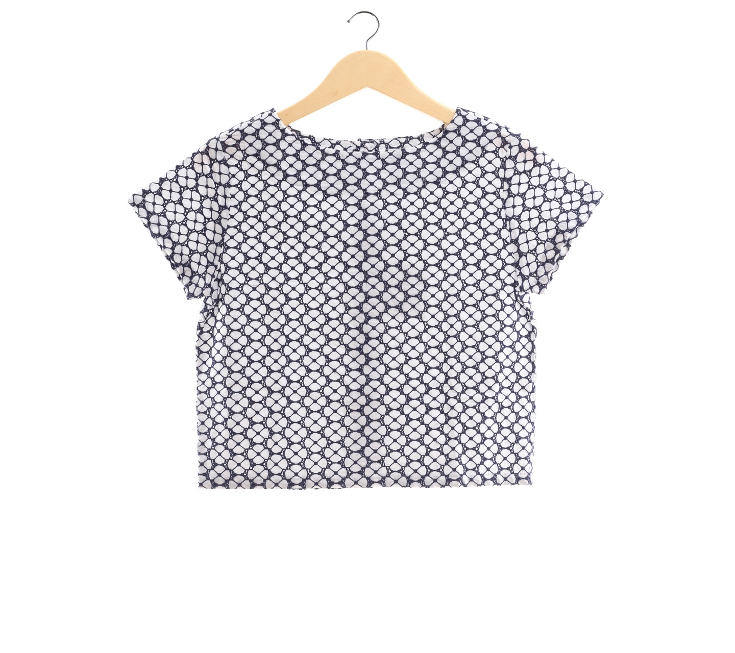 Dot d'tails White & Navy Perforated Button Back Blouse