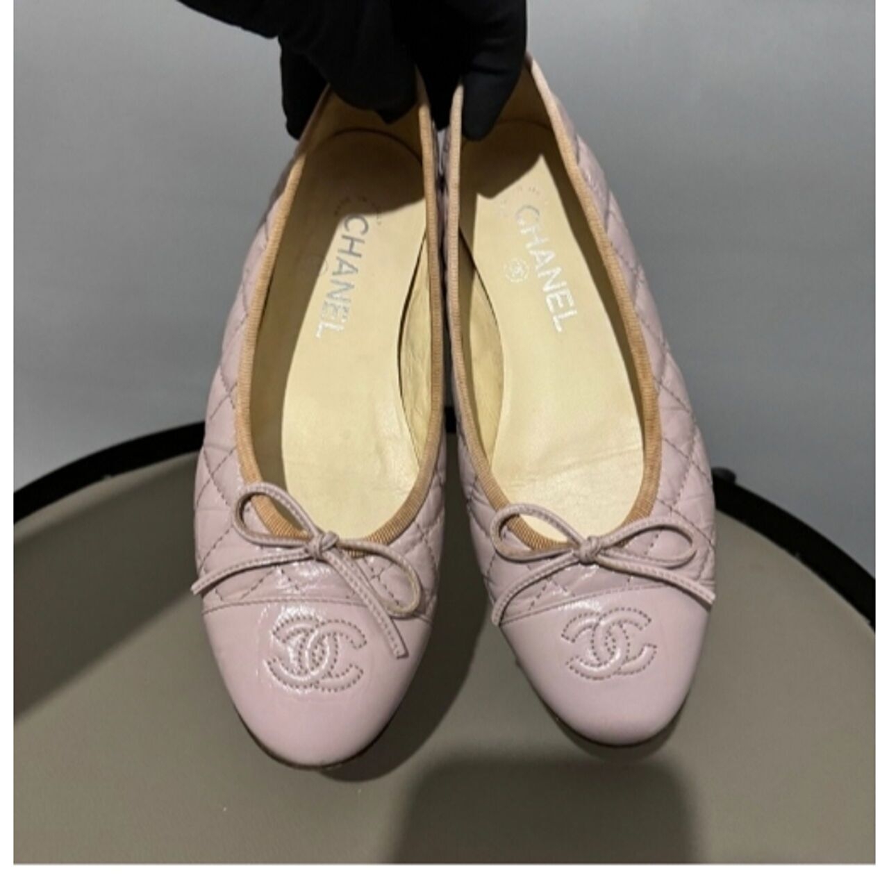 Chanel Quilted CC Ballerina Leather Pink Flats