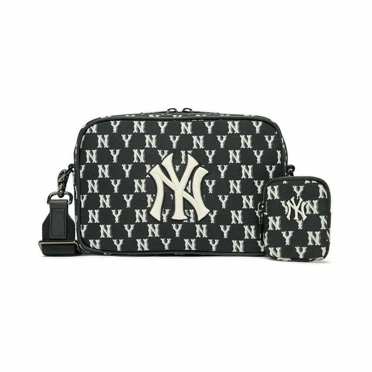 MLB NY Yankees Monogram Jacquard Medium Cross Bag Black