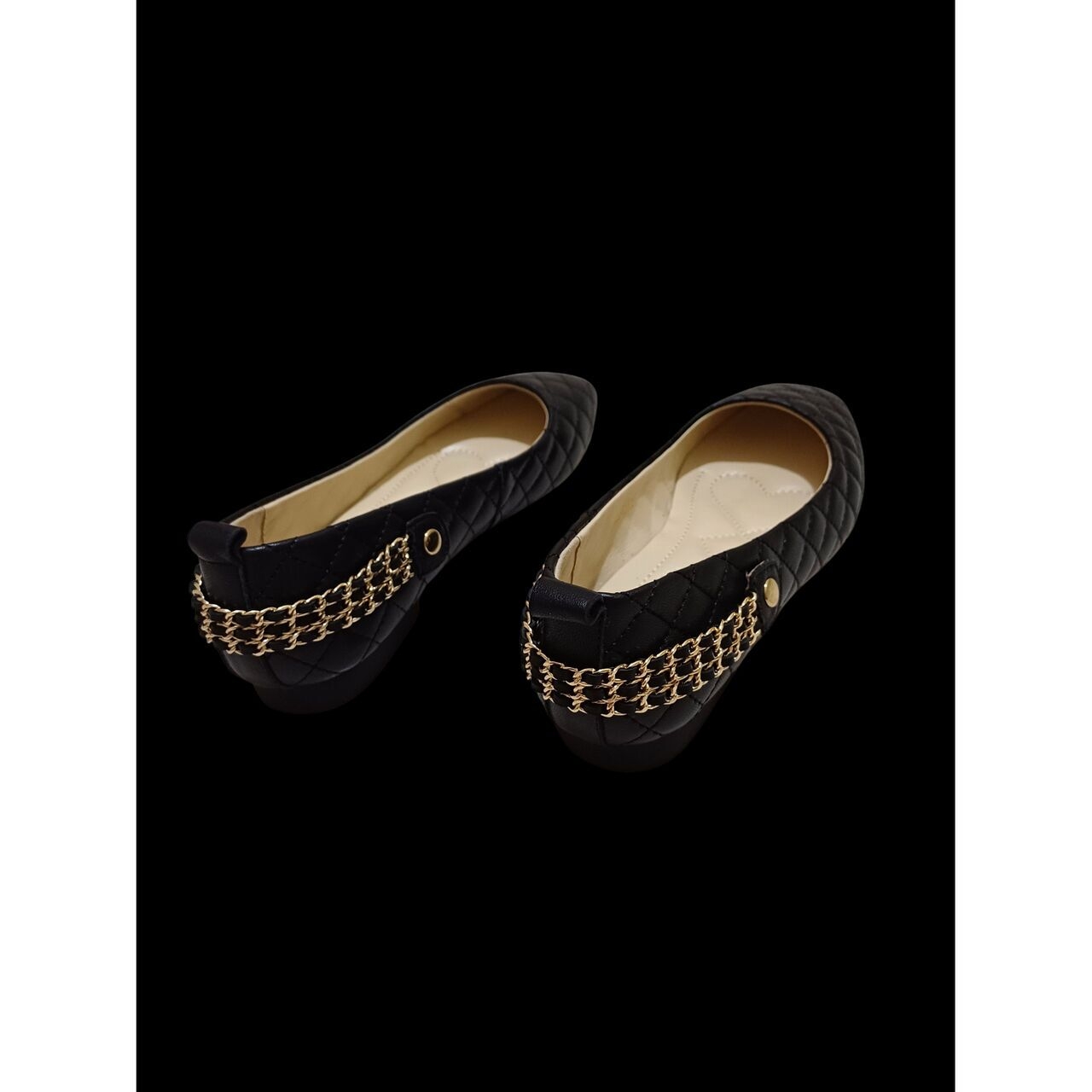 Pazzion Gracia Quilted Chain Black Flats