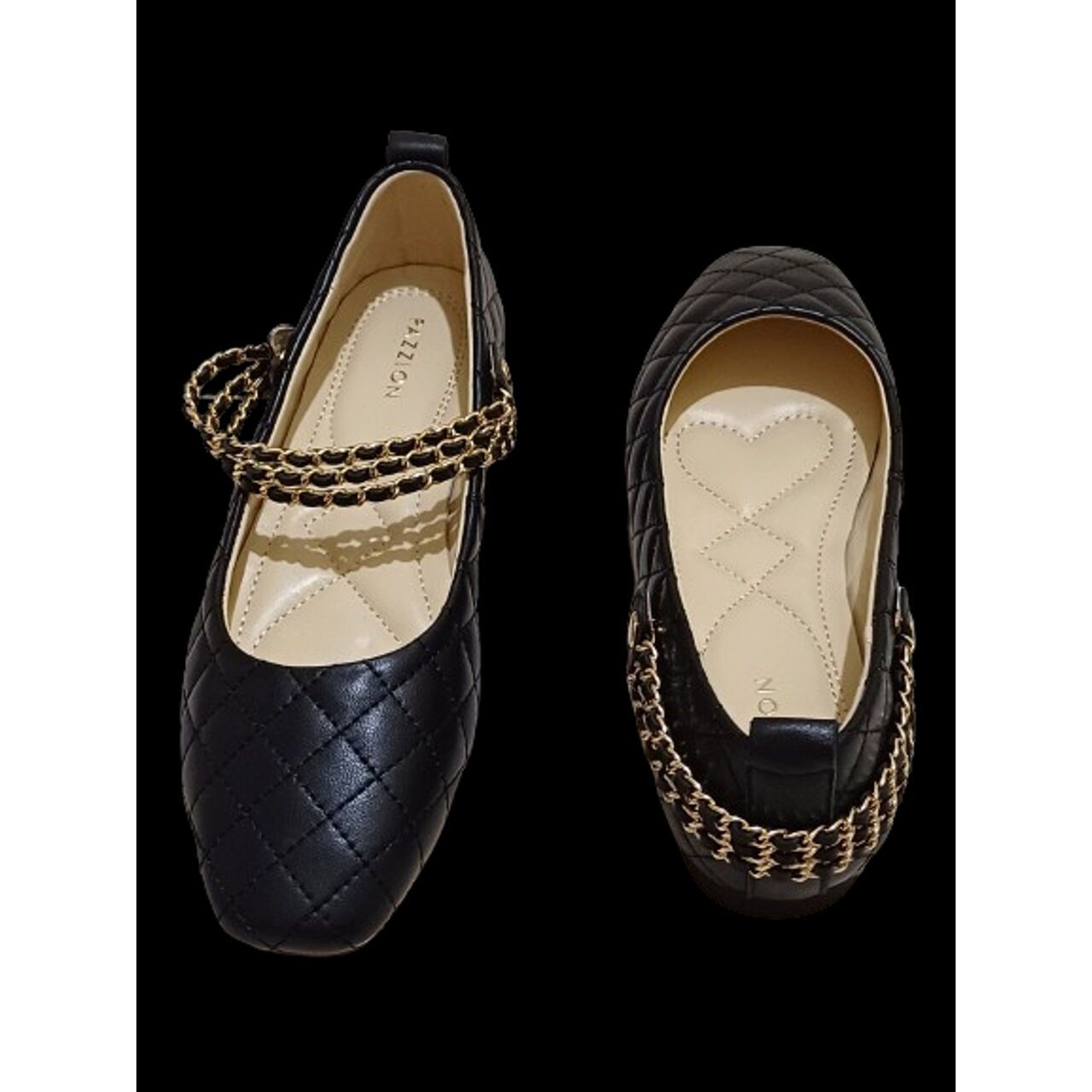Pazzion Gracia Quilted Chain Black Flats
