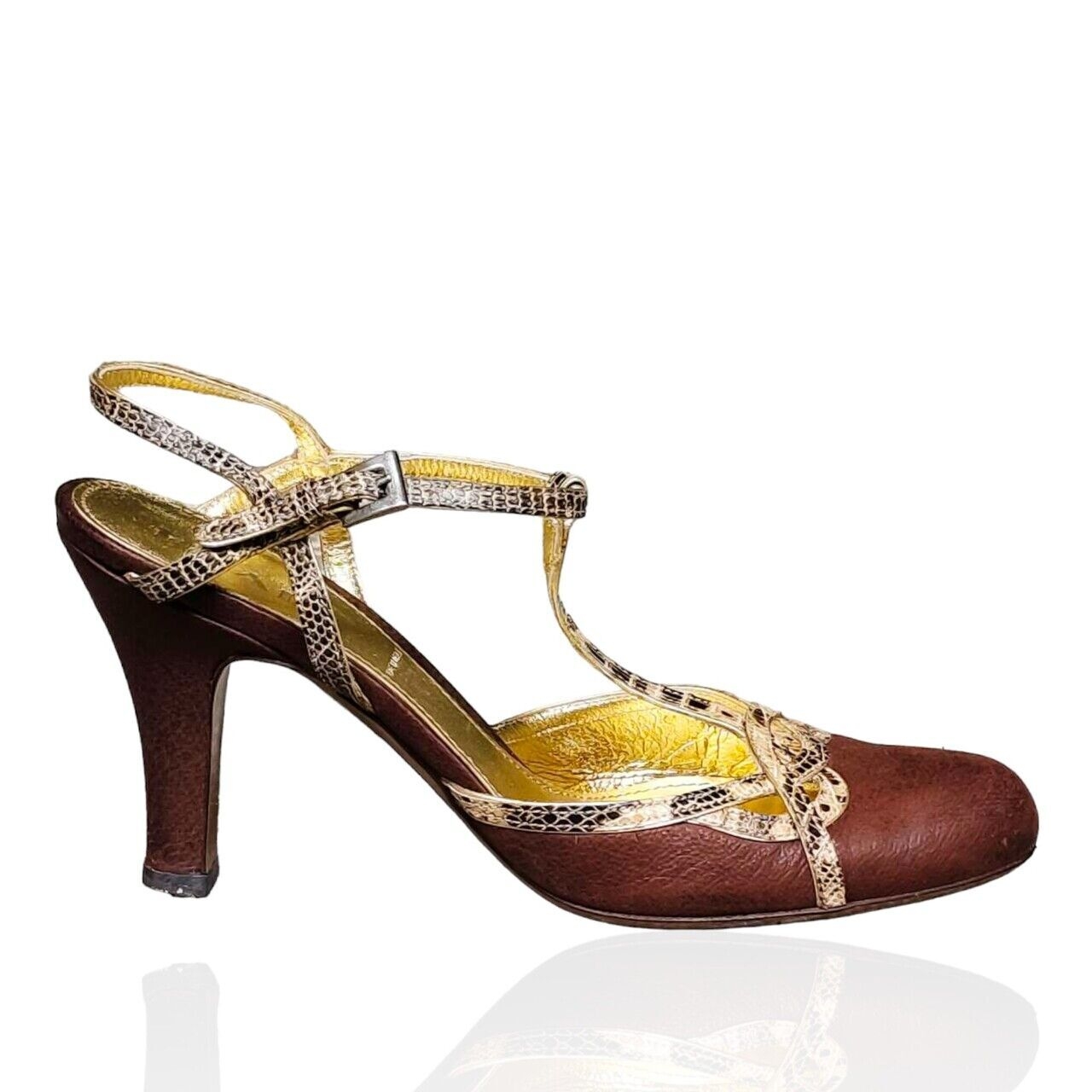 Prada Brown & Gold Heels