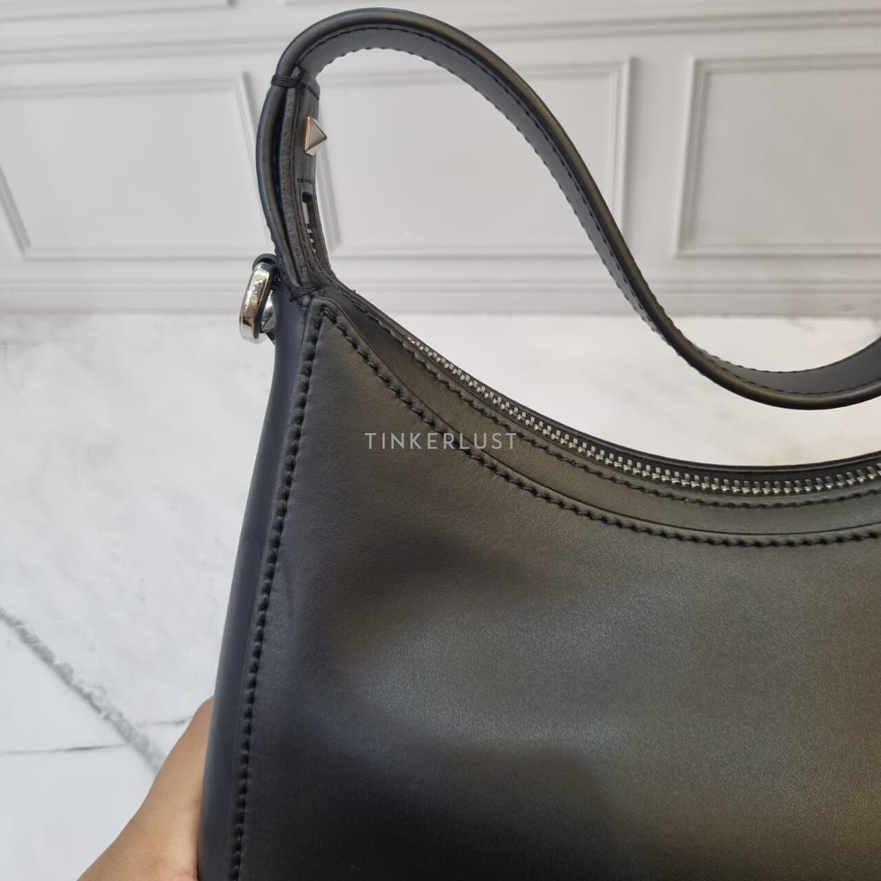 Valentino Garavani VLTN Leather Hobo Bag Black Logo White SHW Shoulder Bag