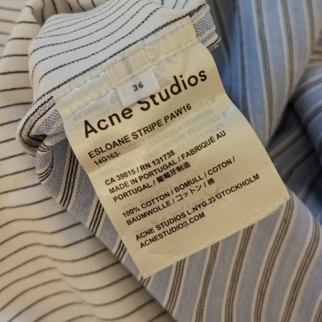 Acne Studios Esloane Blue Stripes Midi Shirt Dress