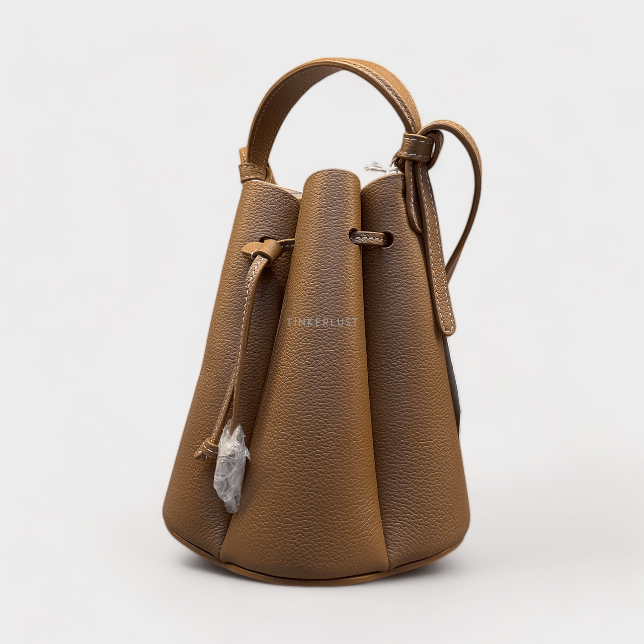 POLENE Numero Huit Mini Grained Leather Camel Bucket Bag
