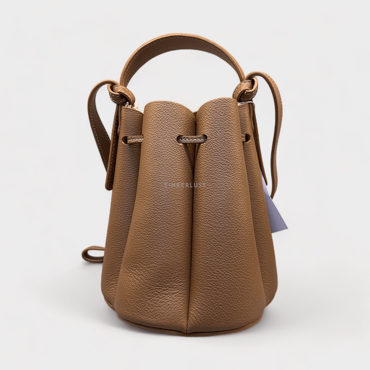 POLENE Numero Huit Mini Grained Leather Camel Bucket Bag