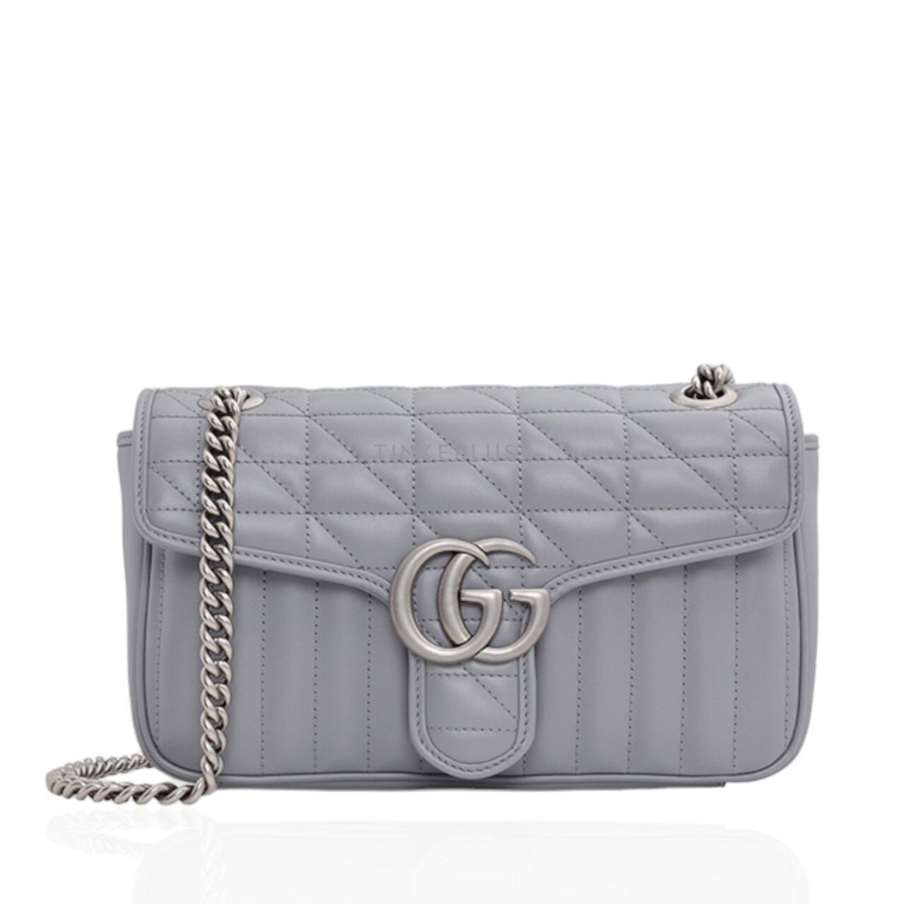Gucci Small New Geometric GG Marmont in Dark Grey SHW Flap Shoulder Bag