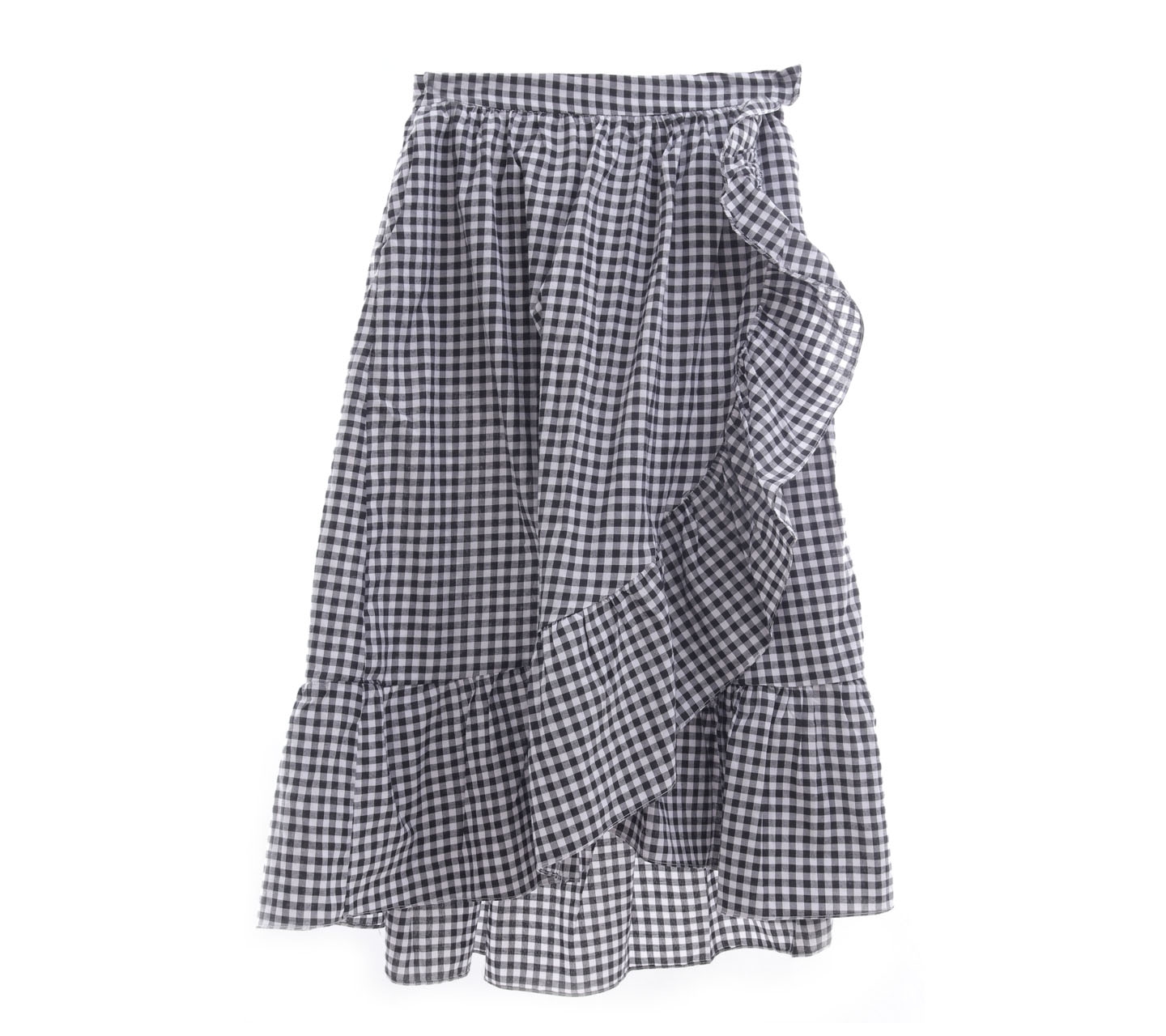 Dot Dtails Black & White Plaid Wrap Midi Skirt