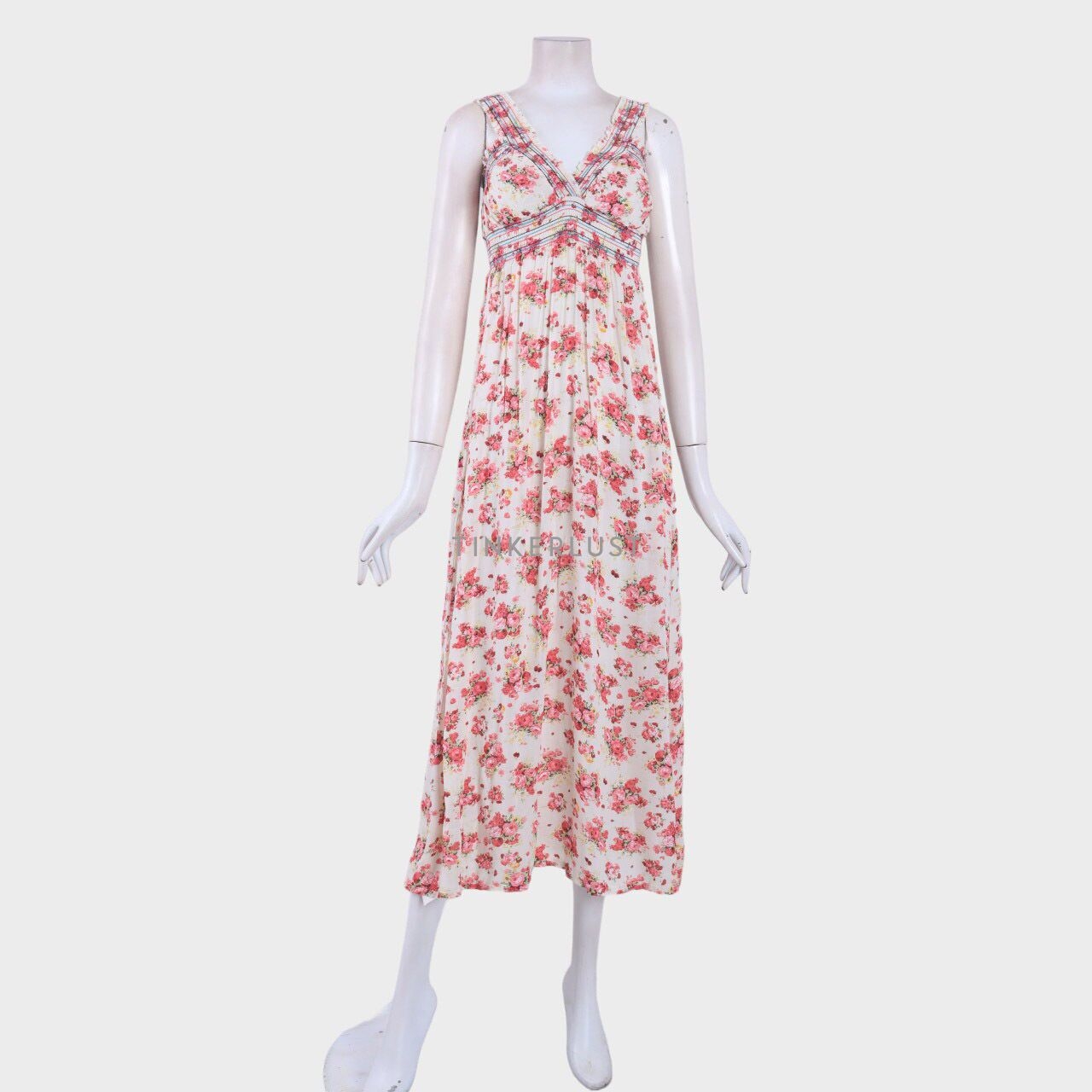 Chic Simple Cream Floral Long Dress