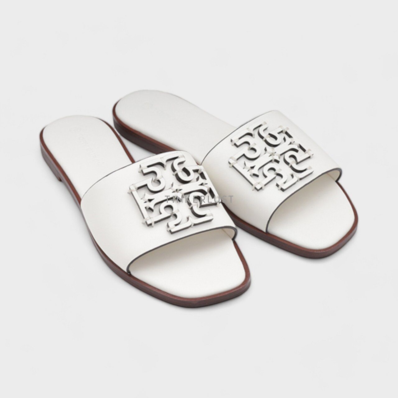 Tory Burch Women Ines in New Ivory with Tonal Logo Slide Sandals