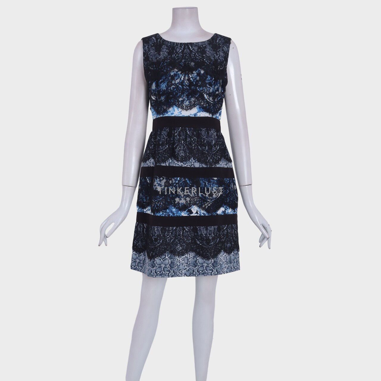 BCBG Max Azria Makenna Blue & Black Sleeveless Midi Dress