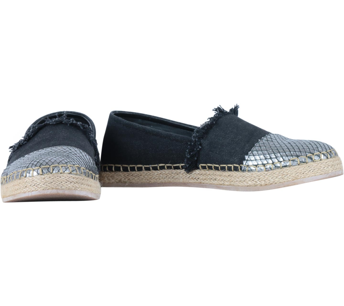 We Are Simplicite Black And Silver Snake Skin Espadrilles Flats