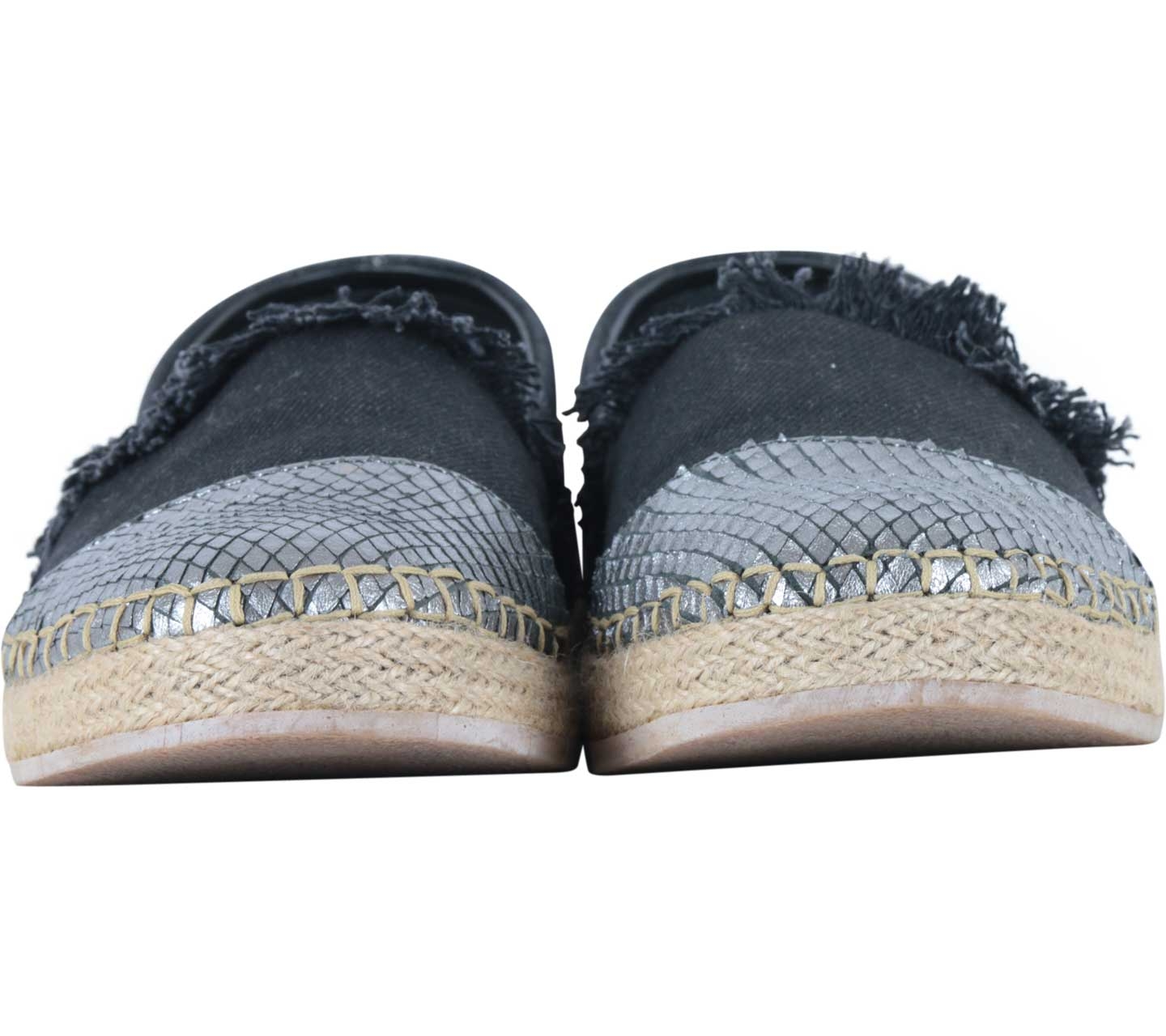 We Are Simplicite Black And Silver Snake Skin Espadrilles Flats