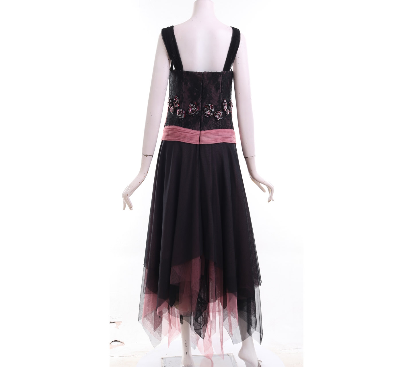 Oscar Lawalata Black & Pink Asymetric With Sequins Midi Dress