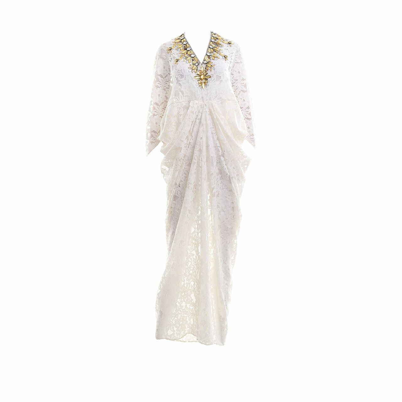 AVA Prologue Broken White Beaded Lace Long Dress