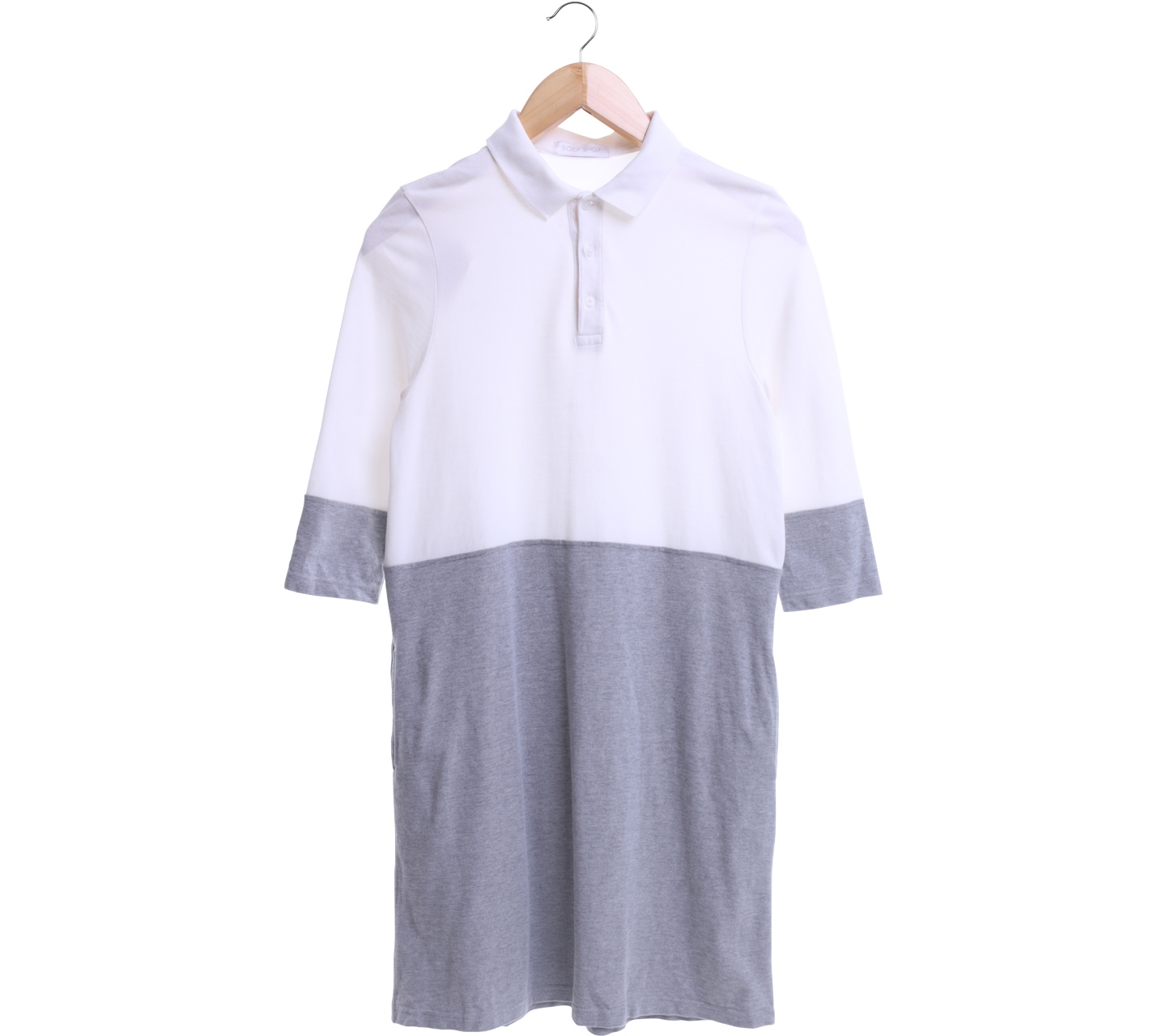 Soep Shop White And Grey 3/4 Sleeve Polo Mini Dress
