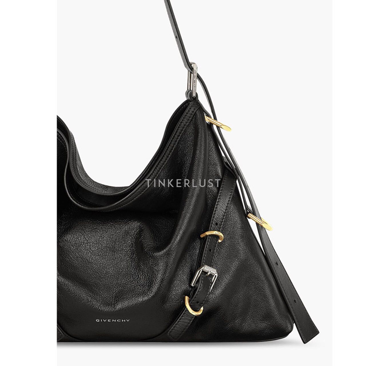 Givenchy Medium Voyou Shoulder Bag in Black Tumbled Calfskin Leather