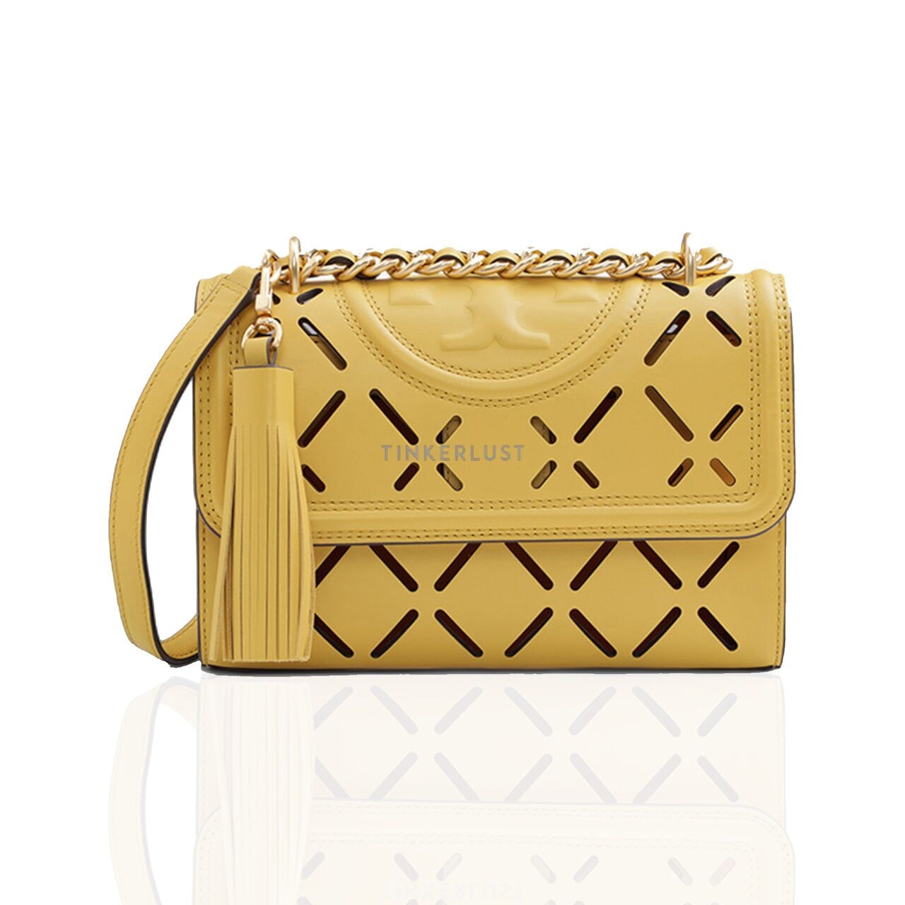 Tory Burch Small Fleming Diamond Perforated Convertible in Golden Sunset/Orange Citrine Shoulder Bag 