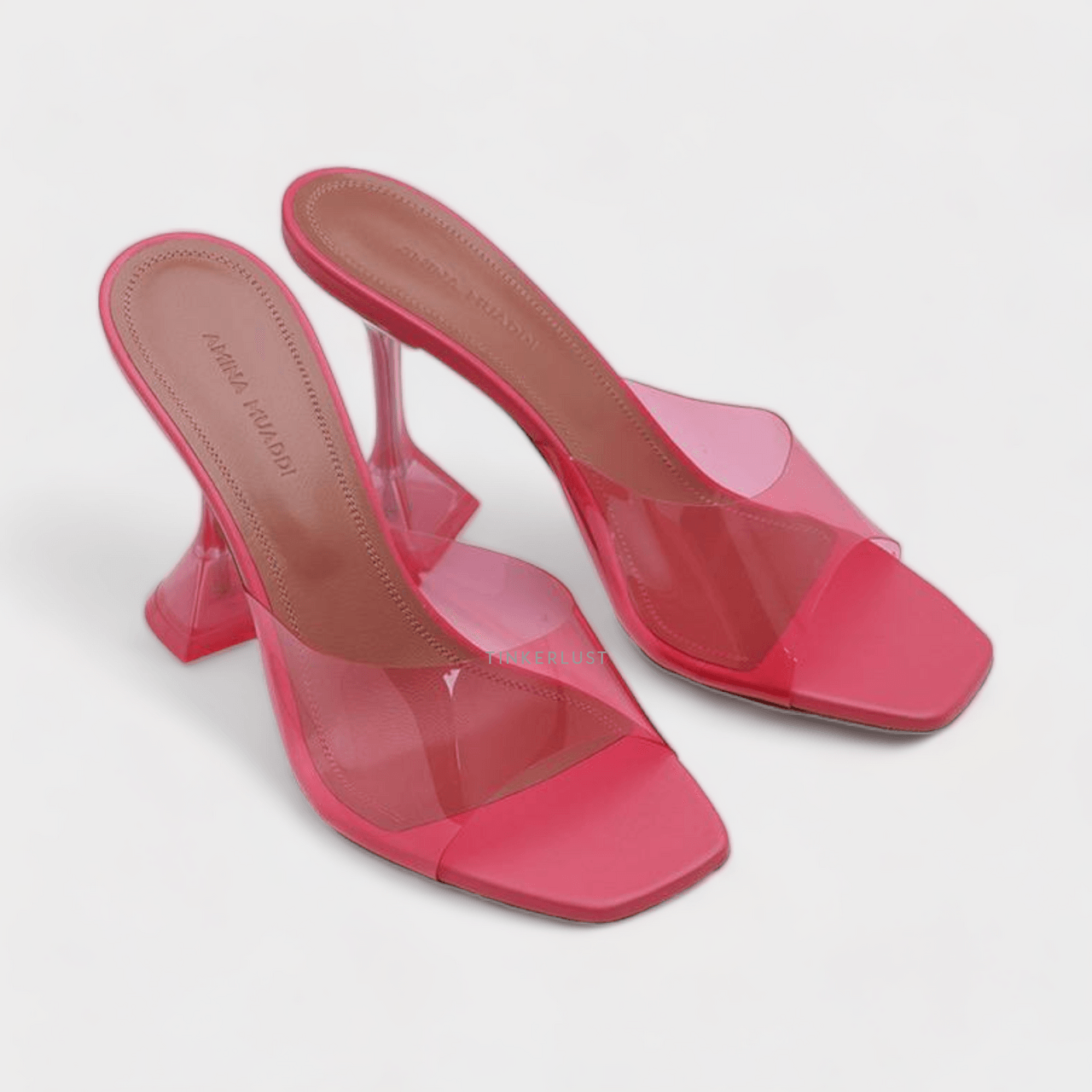 AMINA MUADDI Women Lupita Glass PVC Sandals 95mm in Bubble Gum Heels