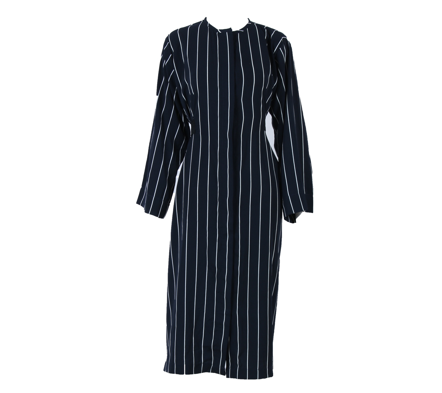 Slovv Dark Blue And White Striped Midi Dress