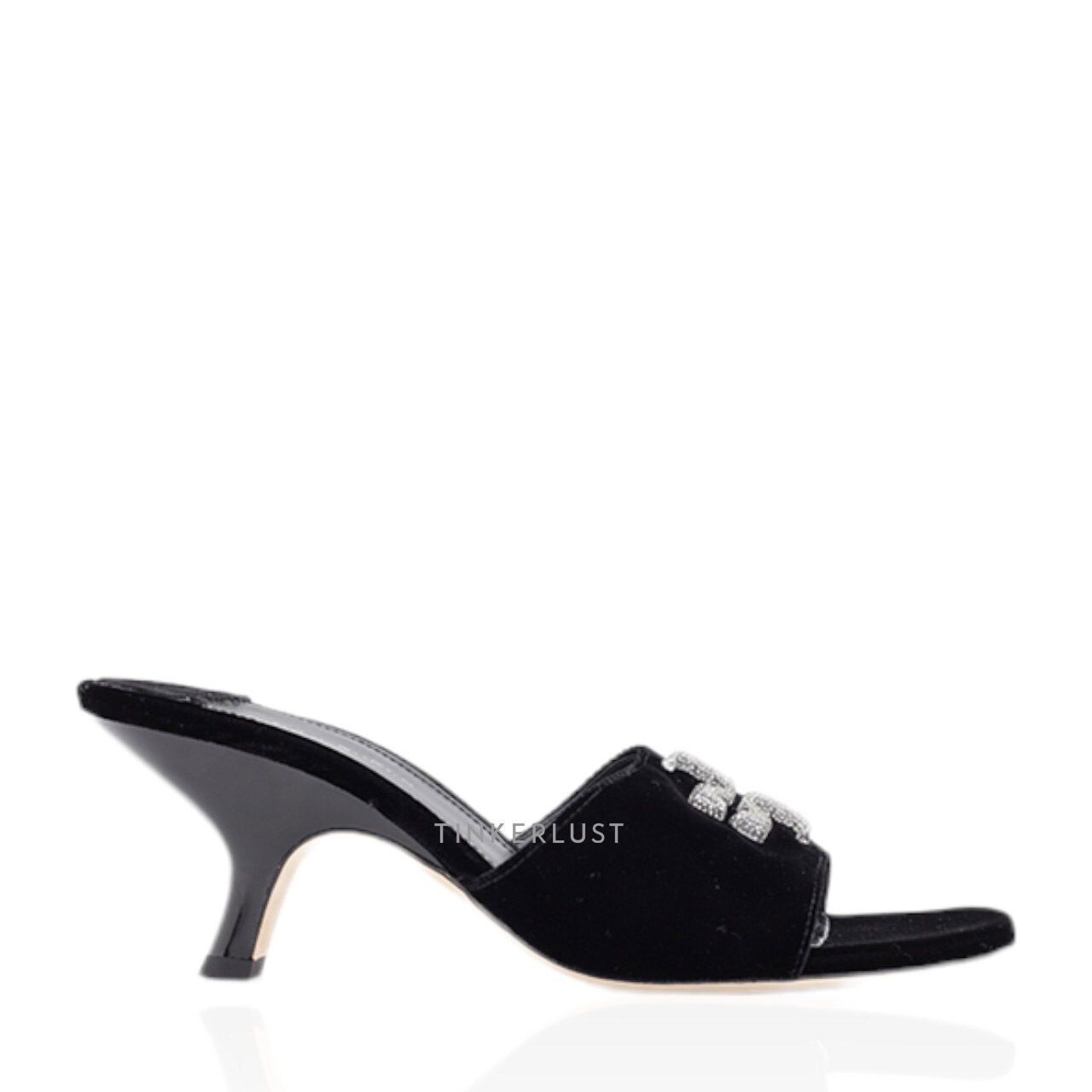 Tory Burch Eleanor Pave Mules 65mm Black Velvet Heels