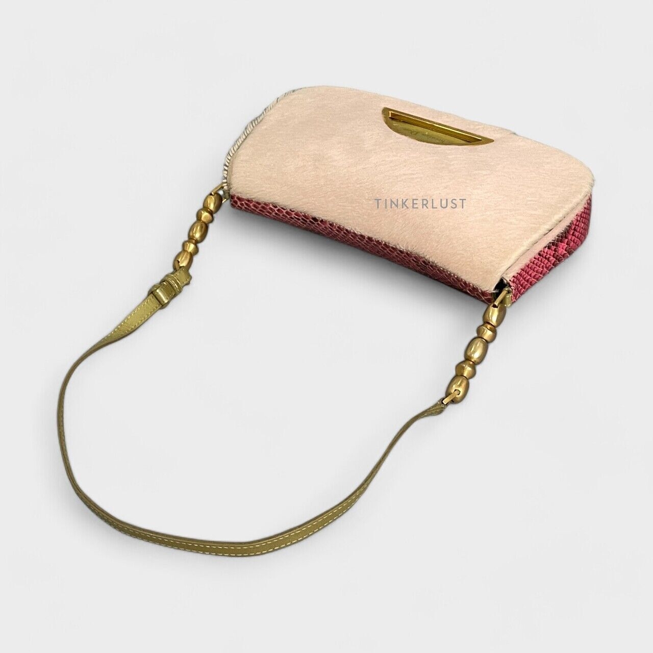 Christian Dior Malice Pearl Pink Green Fur Patent Leather Shoulder Bag
