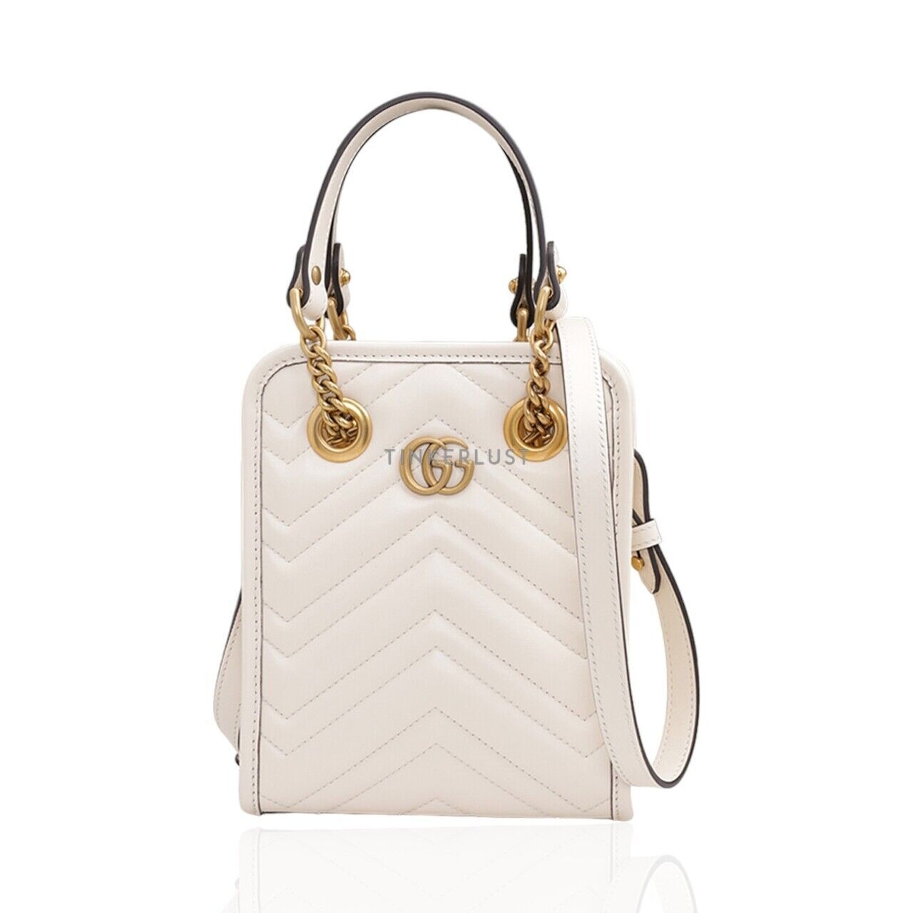 Gucci Mini GG Marmont in White Chevron Leather Matelassé Satchel Bag