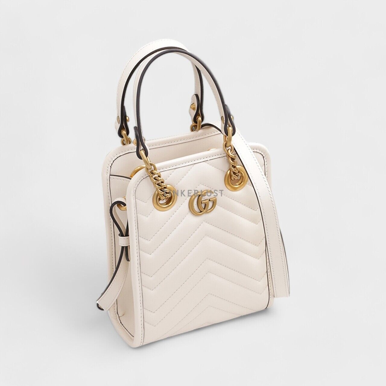 Gucci Mini GG Marmont in White Chevron Leather Matelassé Satchel Bag