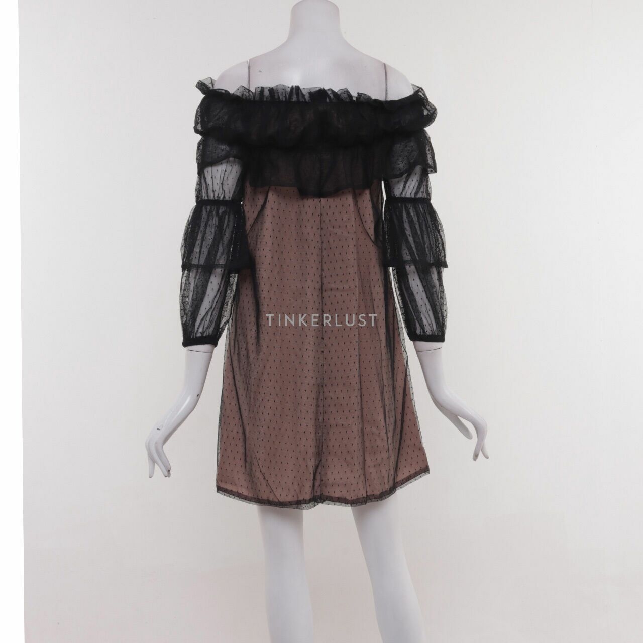 Jolie Black & Cream Off Shoulder Mini Dress