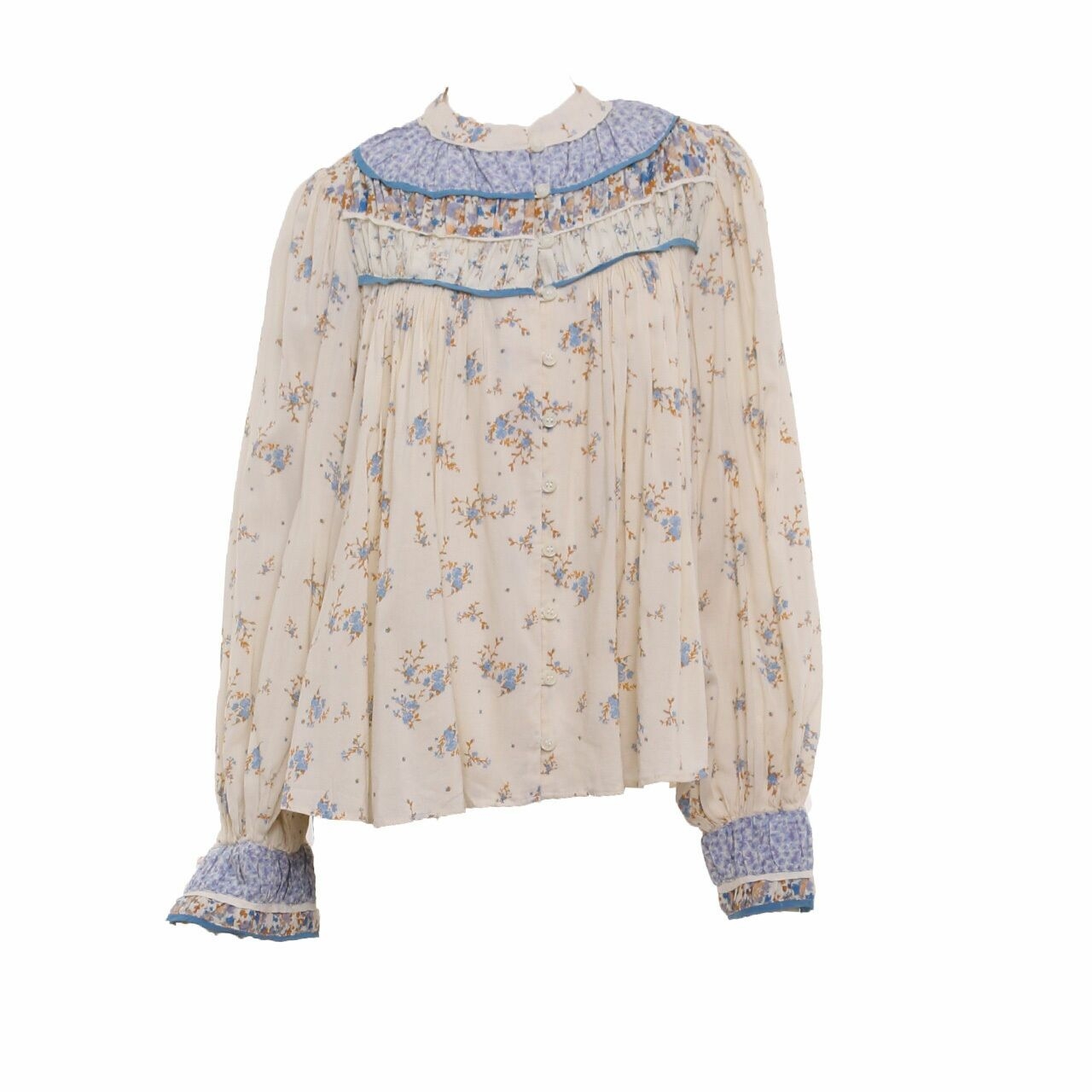 Free People Ivory Floral Blouse