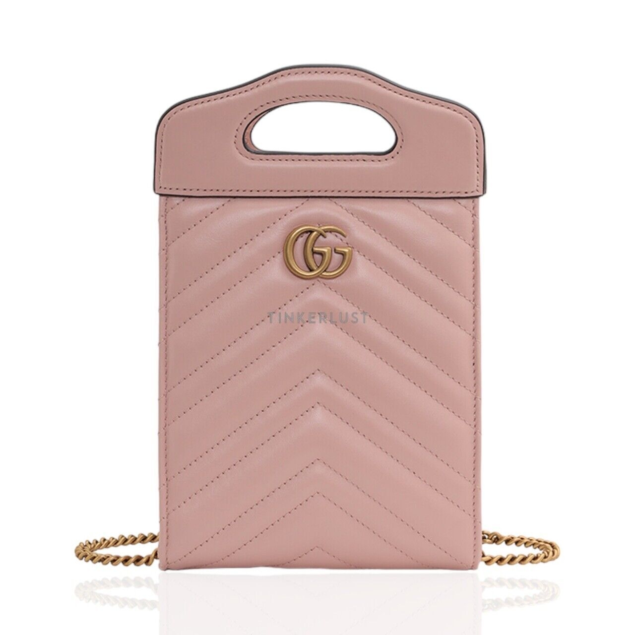 Gucci Mini GG Marmont Top Handle  in Light Pink with Chain Strap Square Sling Bag