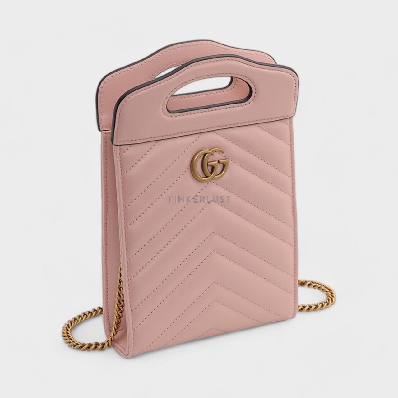 Gucci Mini GG Marmont Top Handle  in Light Pink with Chain Strap Square Sling Bag