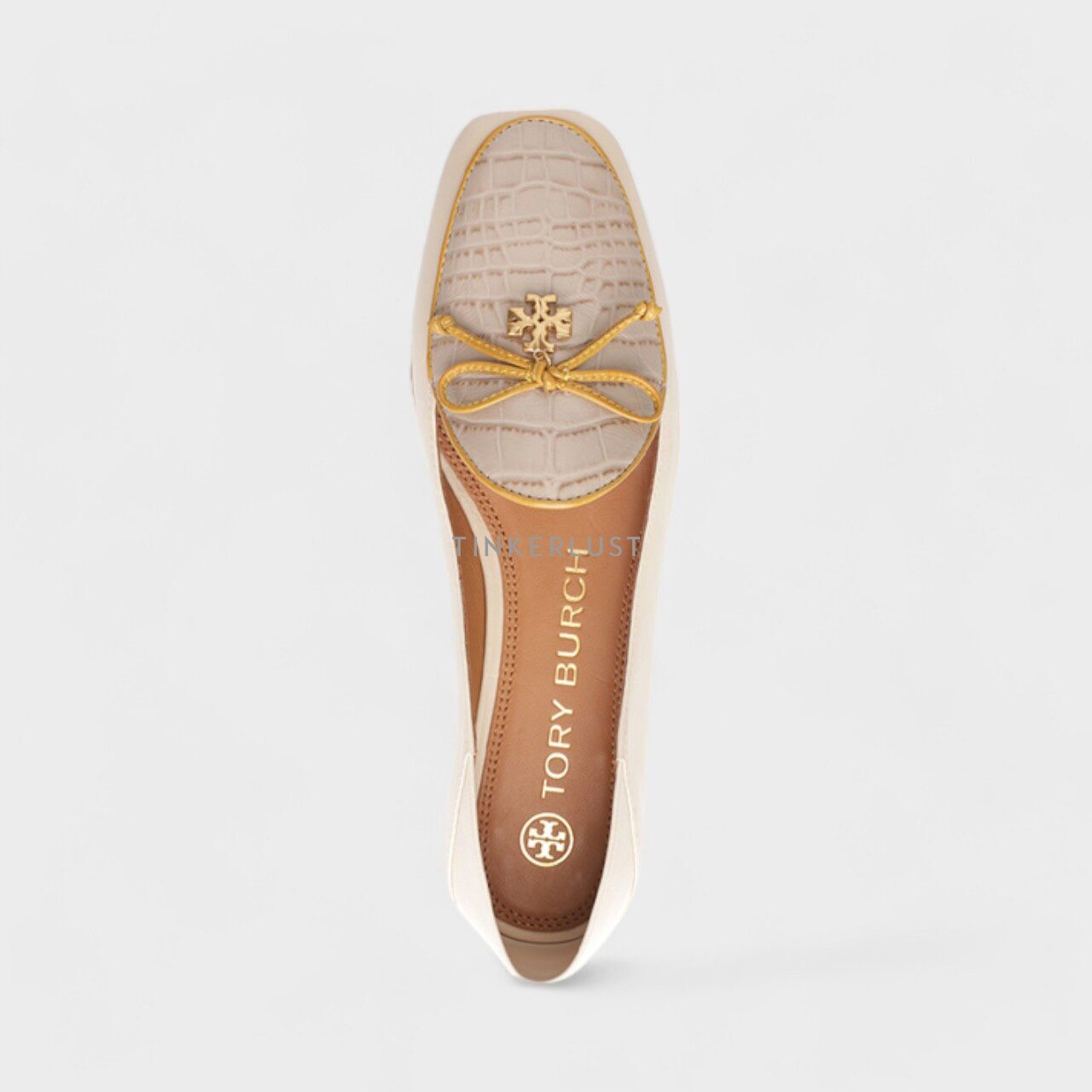 Tory Burch Charm Loafers in New Cream/Taupe Calf x Croco Embossed Leather Flats