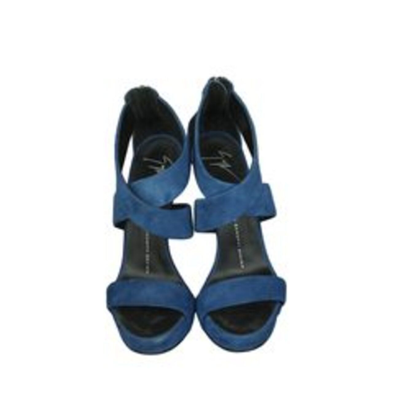Giuseppe Zanotti Sculpted Suede Crisscross Wedge Sandal Blue Wedges