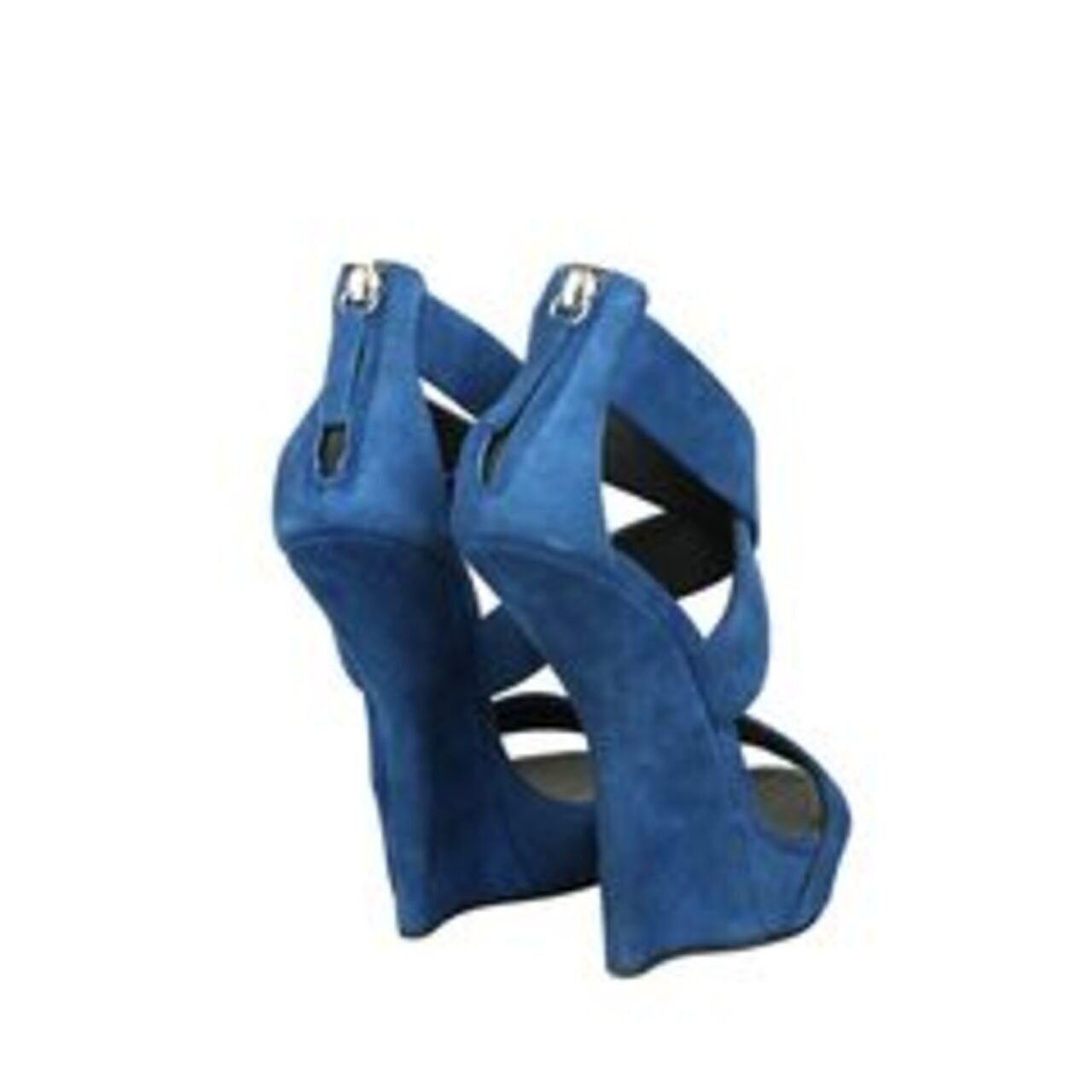 Giuseppe Zanotti Sculpted Suede Crisscross Wedge Sandal Blue Wedges